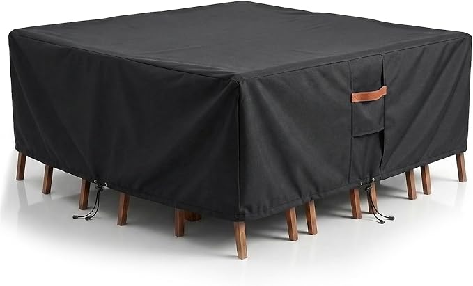 Outdoor Patio Furniture Cover Square, Heavy Duty 600D Waterproof Cover for Table & Chair Set or Sofa Set Covers, Windproof,UV Resistant, All-Season for Backyard,Deck,Garden,94" L x 94" W x 28" H,Black