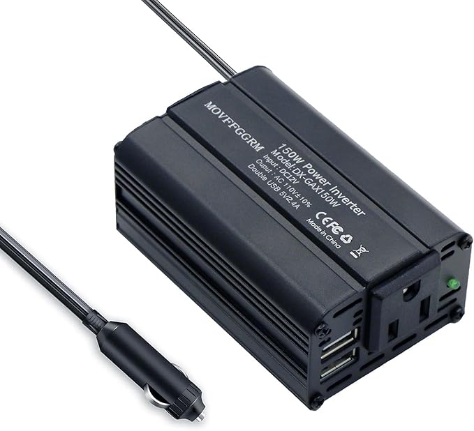 150W Power Inverter 12V DC to 110V AC Car Plug Adapter Outlet Converter with 2.4A Dual USB AC car Charger for Laptop Computer