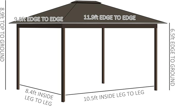 Outsunny 10' x 12' Hardtop Gazebo with Curtains and Netting, Permanent Pavilion Metal Single Roof Gazebo Canopy with Aluminum Frame and Hooks, for Garden, Patio, Backyard, Cream White