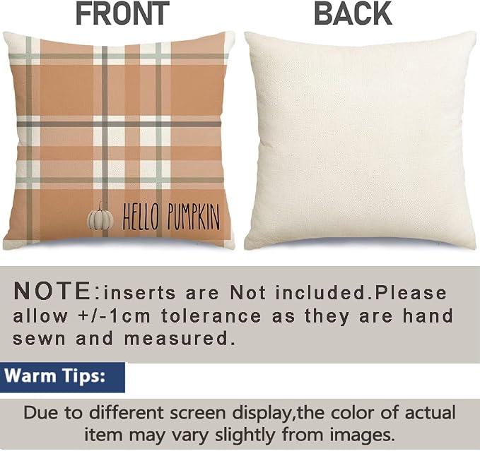 Fall Outdoor Pillow Covers Waterproof 20x20 Set of 4,Pumpkin Thanksgiving | Eucalyptus Autumn Fall Decorations for Home Porch,No Insert,Durable Polyester,Fit 20x20 inch Inserts or Smaller