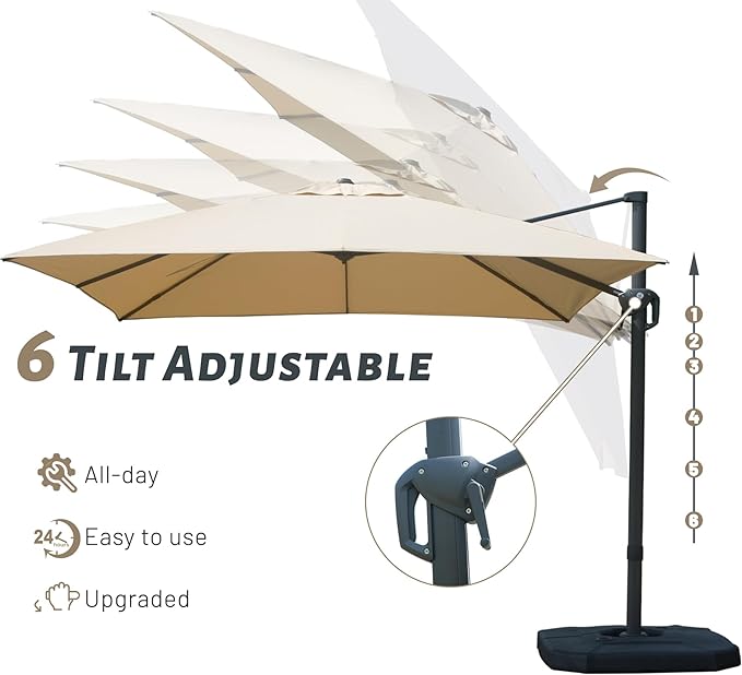 Domi 10’x10’ Cantilever Patio Umbrella, Aluminum Windproof Outdoor Umbrella with 360°Rotation, Square Offset Sun Shade Umbrella for Outside Deck Backyard Garden Pool, Beige