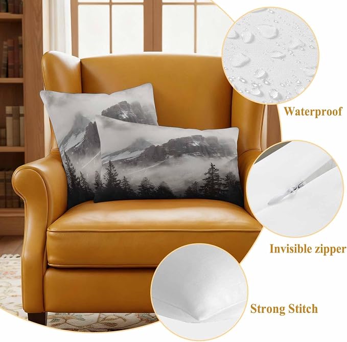 National Parks Waterproof Outdoor Pillow Covers Set of 2 Home Decor, Canadian Smokey Mountain Cliff Idyllic Pillowcase Patio Pillow Covers for Couch Bench Furniture Garden 20x12in