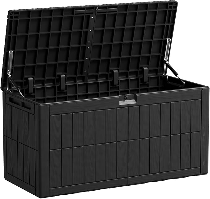 Outdoor Storage Box Water Proof Resin Deck Box Lockable Storage Bin for Cushion Patio Furniture Black