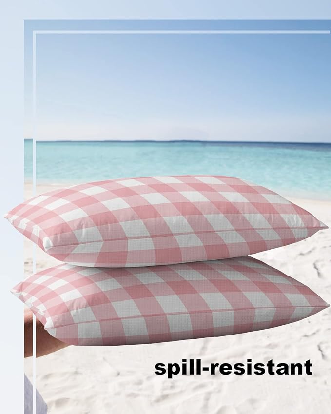 Outdoor Waterproof Throw Pillow Covers Set of 2 Romantic Love Lumbar Pillowcases 20x12 Inches Pink Buffalo Check Plaid Patio Decorative Pillows Cushion Case Patio Pillows for Couch Bed Chair Garden