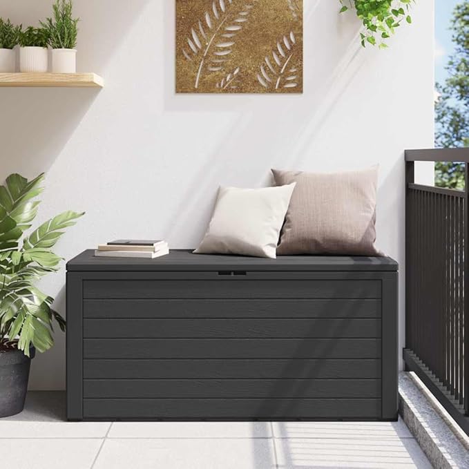 Outdoor Garden Storage Box, 290 Gallon Large Deck Box for Patio Cushions, Tools and Pool Supplies, Waterproof Weather-Resistant Polypropylene Bin, Anthracite 45.7 x 17.3 x 21.7 In