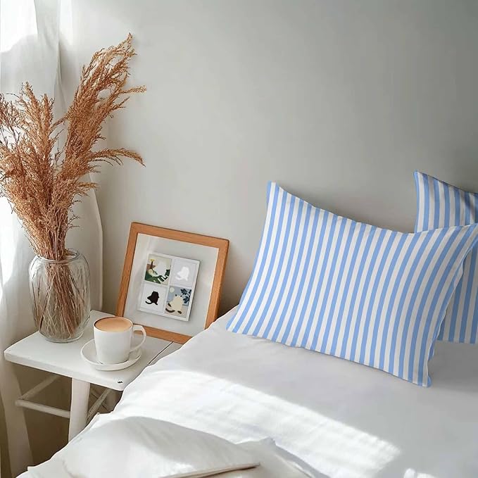 Lumbar Pillow Covers 20x12 Inch Set of 2, Blue White Stripe Waterproof Outdoor Cushion Covers, Modern Minimalist Geometric Striped Decorative Pillowcases for Couch, Sofa, Bed, Garden, Patio