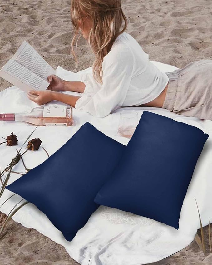 Outdoor Waterproof Throw Pillow Covers Set of 2 Navy Blue Lumbar Pillowcases 20x12 Inches Solid Color Patio Decorative Pillows Cushion Case Patio Pillows for Couch Bed Chair Garden