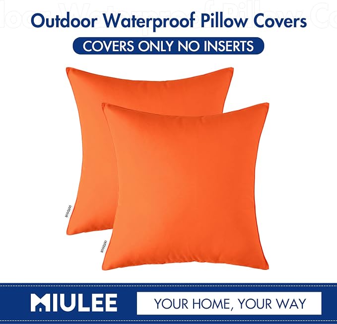 MIULEE Pack of 2 Waterproof Pillow Inserts Bundle Pack of 2 Outdoor Pillow Covers Orange 18x18 Inch