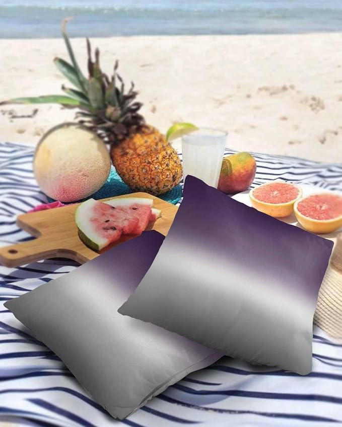 Outdoor Waterproof Throw Pillow Covers Set of 2 Purple Grey Ombre Pillowcases 24x24 Inches Gradient Gradual Color Patio Decorative Pillows Cushion Case Patio Pillows for Couch Bed Chair Garden