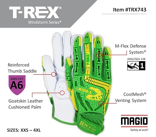 MAGID TRX743 ANSI A6 Cut-Resistant Windstorm Series® Hi-Vis Impact Gloves, 36 Pairs, Size 11/XXL