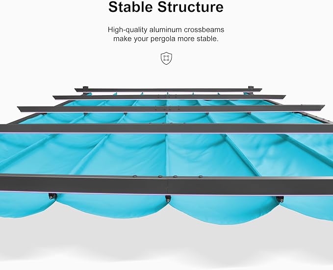 PURPLE LEAF 10' X 13' Outdoor Retractable Pergola with Sun Shade Canopy Patio Metal Shelter for Garden Porch Beach Pavilion Grill Gazebo Modern Yard Grape Trellis Pergola, Turquoise Blue