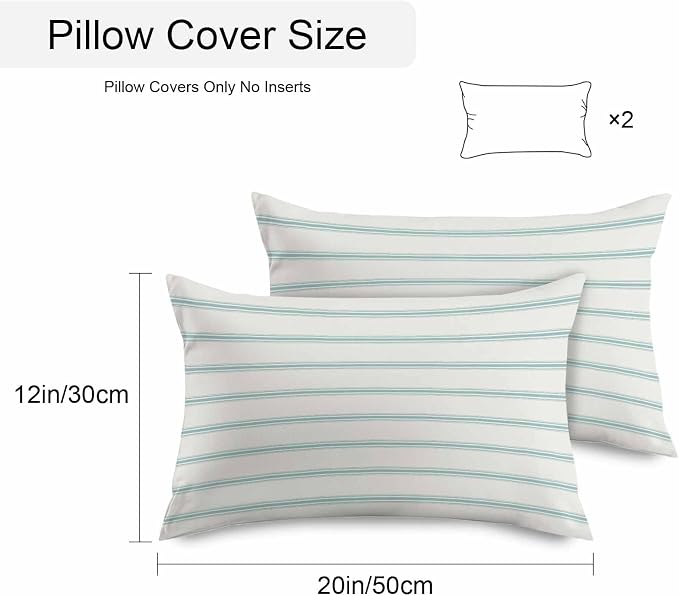 Vandarllin Outdoor Throw Pillows Covers 20x12 inch Set of 2 Waterproof Teal Blue Stripes Decorative Zippered Cushion Covers for Patio Furniture, Abstract Lines Striped Lumbar Pillowcases