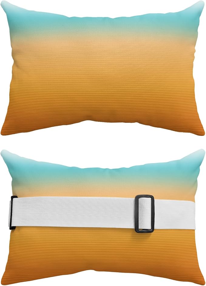 Outdoor Pillows Covers with Inserts Teal Turquoise Yellow Orange Ombre Stripe Gradient Waterproof Pillow with Adjustable Strap Throw Pillows for Patio Furniture Pool Lounge Chair, 11x16 Inch, 2PCS