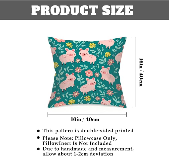 16x16 Inch Outdoor Pillow Covers Set of 2 Waterproof Throw Pillow Covers Decorative Couch Cushion Covers Pigs Green Leaves Square Pillowcases Protectors for Patio Garden Sofa