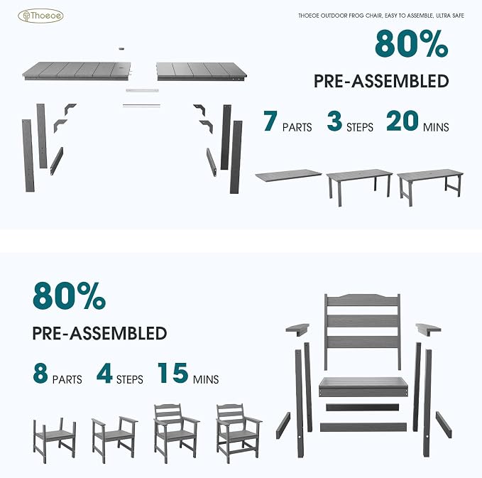 THOEOE Outdoor Dining Chair Set of 2, Patio Dining Chairs with Arms, All-Weather HDPE Outdoor Chairs for Garden, Poolside, Deck, Grey