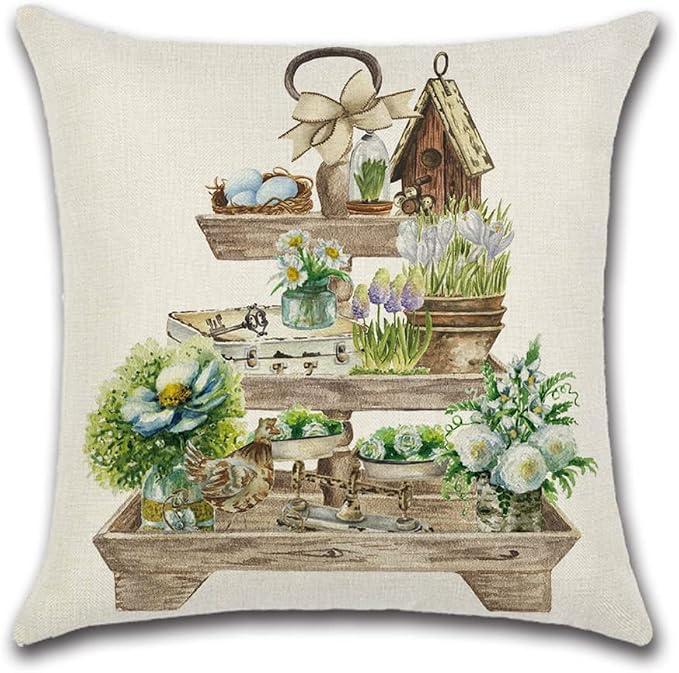 Artscope Set of 4 Waterproof Throw Pillow Covers 18x18 Inches, Spring - Green Garden Pattern Decorative Cushion Covers, Perfect to Outdoor Patio Garden Living Room Sofa Farmhouse Decor
