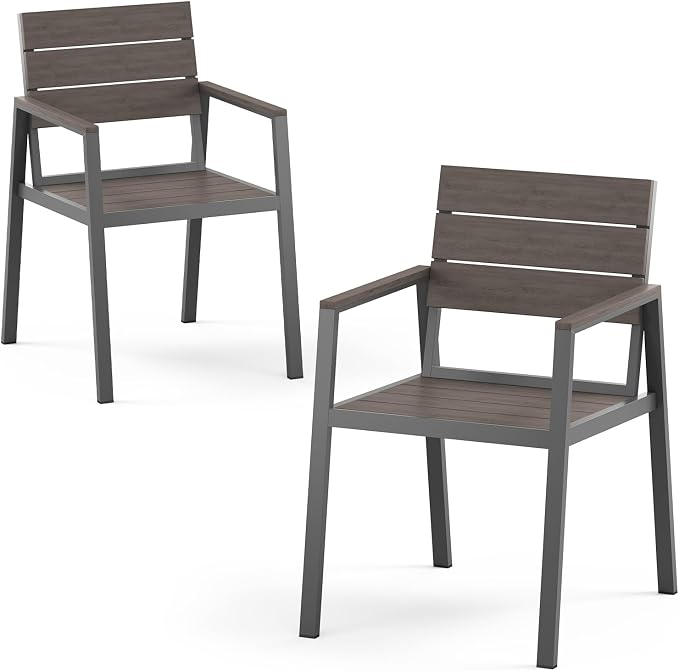 Outdoor Dining Chiars Set of 2, Aluminum Patio HDPS Outdooor Dining Chiars, All Weather Patio Furniture Set (Charcoal)