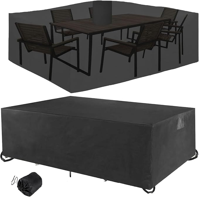 Patio Furniture Covers 108" L x 82" W x 28" H Outdoor Table Furniture Cover Waterproof Rectangle 600D Table and Chair Set Cover for Deck Lawn and Backyard Wind Dust Proof Anti-UV