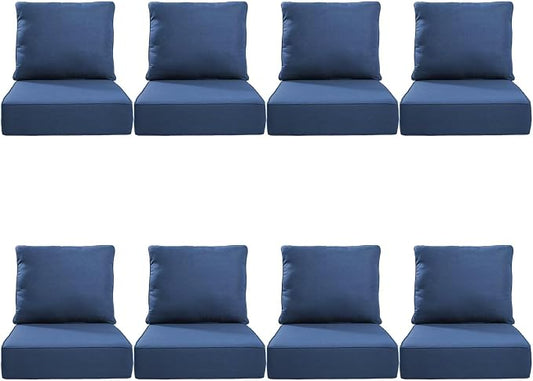 Luxury 24*24*6in Outdoor Patio Cushions, 8 Pieces Navy Blue Outdoor Cushion | 6in Outdoor Patio Cushions, Water-Resistant, Reversible, Removable Cover, for Patio Chairs Sofa Couch Loveseat