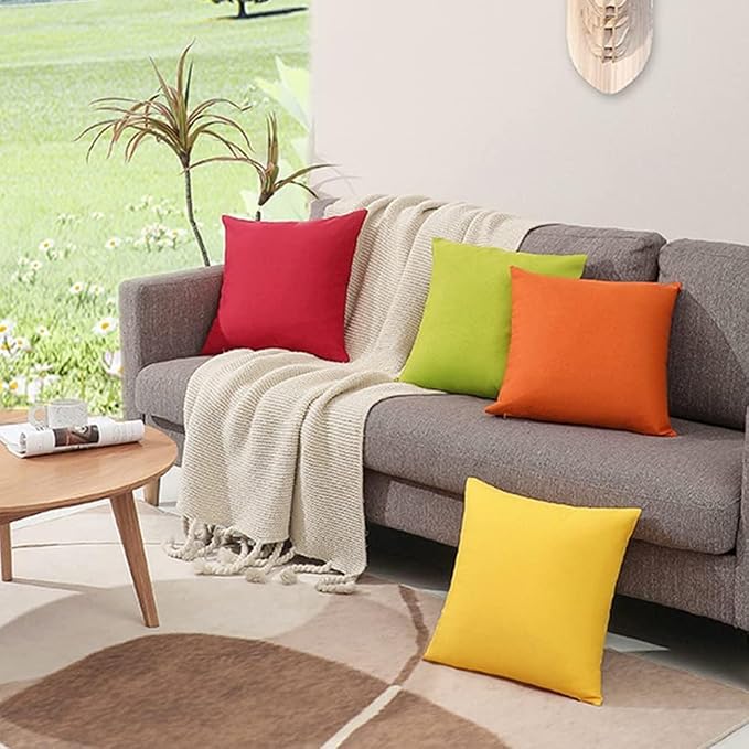 WEMEON Outdoor Waterproof Pillow Covers18x18in Set of 4, Solid Color Pillows Decorative Square Patio Furniture Pillows for Couch Patio Balcony Tent Garden(Orange/Teal) (16“x16”, red/Green)