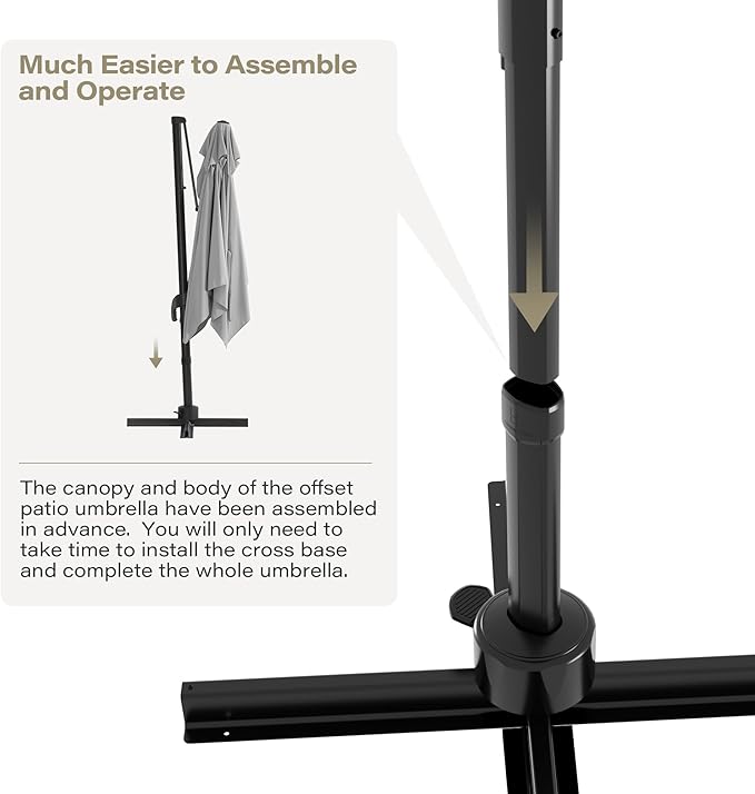 LAUSAINT HOME 9 FT Patio Umbrella, Outdoor Large Cantilever Windproof Patio Offset Umbrella with 360° Rotation for Backyard, Pool, Lawn, Deck (Square, Gray)