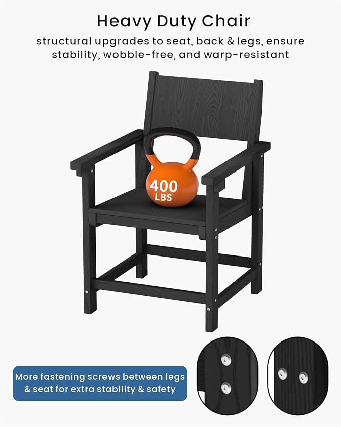 9-Piece HDPE Outdoor Dining Set, Weatherproof Patio Table and Chairs Set for 8, Includes 82.7'' Dining Table and 6 Armchairs, with Umbrella Hole (Black)