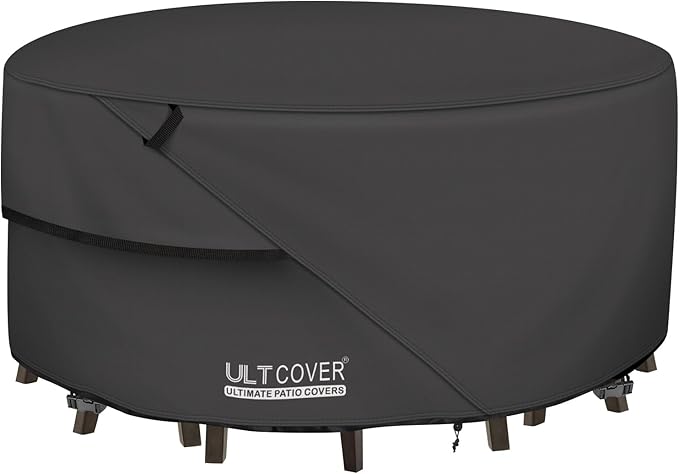 ULTCOVER Round Patio Furniture Cover - Outdoor Waterproof Table with Chair Set Cover 76 inch, Black