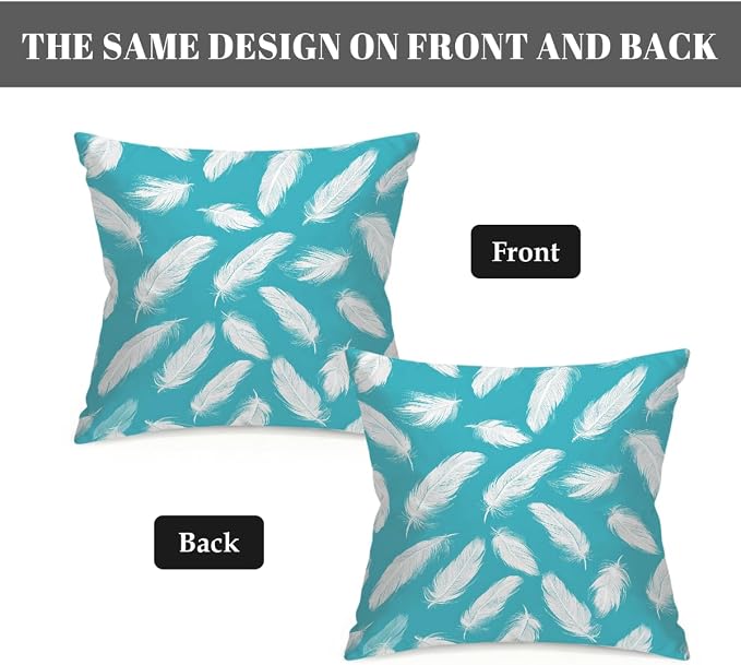 20x20 Inch Outdoor Pillow Covers Set of 2 Waterproof Throw Pillow Covers Decorative Couch Cushion Covers White Feather Pattern Square Pillowcases Protectors for Patio Garden Sofa