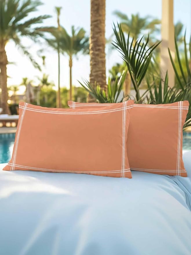 Vandarllin Waterproof Outdoor Pillow Set of 2 Solid Color Decorative Throw Pillows Cover & Insert 20x12 Inch Lumbar Pillowcase Orange Pillows for Couch Sofa Bed Patio Furniture Indoor Outdoor