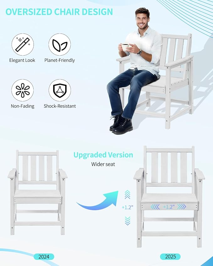 Outdoor HDPE Dining Set for 6, Patio Dining Furniture Set with Umbrella Hole Table and 1 Bench and 4 Chairs, All Weather Outdoor Dining Bench Sets for Poolside, Garden, Deck, White