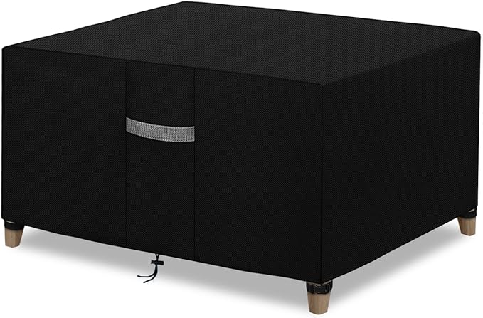 Dokon Patio Ottoman Covers Waterproof Outdoor Side Table Cover with Air Vents, Windproof Anti-UV Heavy Duty Oxford Fabric Patio Furniture Covers, Rectangle (28"L x 22"W x 17"H) - Black