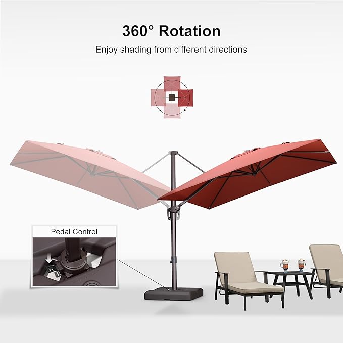 PURPLE LEAF 9' X 9' Patio Umbrella With Base Antique Bronze Square Cantilever Umbrella Outdoor with 360° Rotation and Aluminum Offset Hanging for Pool Deck Garden Backyard, Brick Red