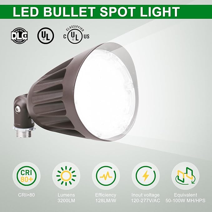 OSTEK 25W LED Bullet Spotlight Flood Light, 3CCT Selectable LED Landscape Spotlight with Knuckle Mount 3500LM, 0-10V Dimmable Commercial Outdoor Weatherproof Flood Light 120-277V, UL-Listed (12 Pack)