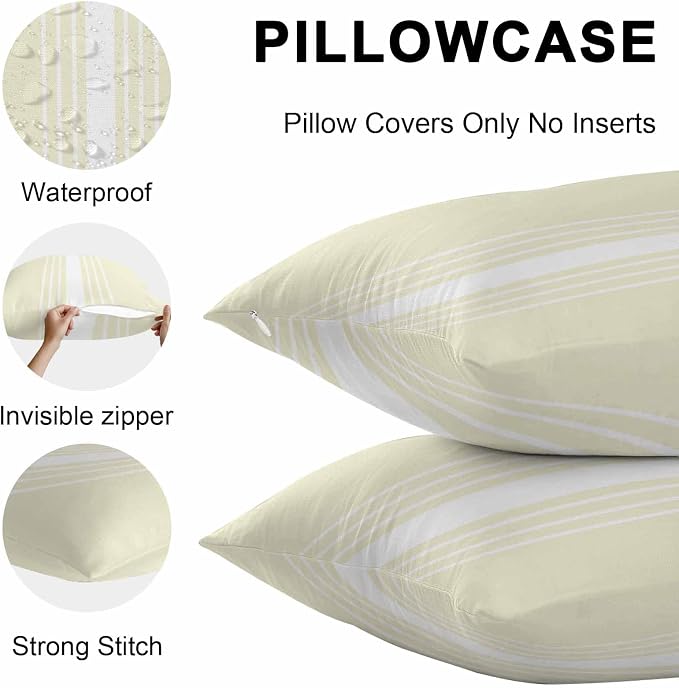 Cream White Stripe Outdoor Pillow Covers 26x26 Inch Throw Pillow Covers Set of 2 Waterproof Decorative Pillow Cases Modern Rustic Vertical Striped Cushion Covers for Patio Furniture Garden Couch Sofa