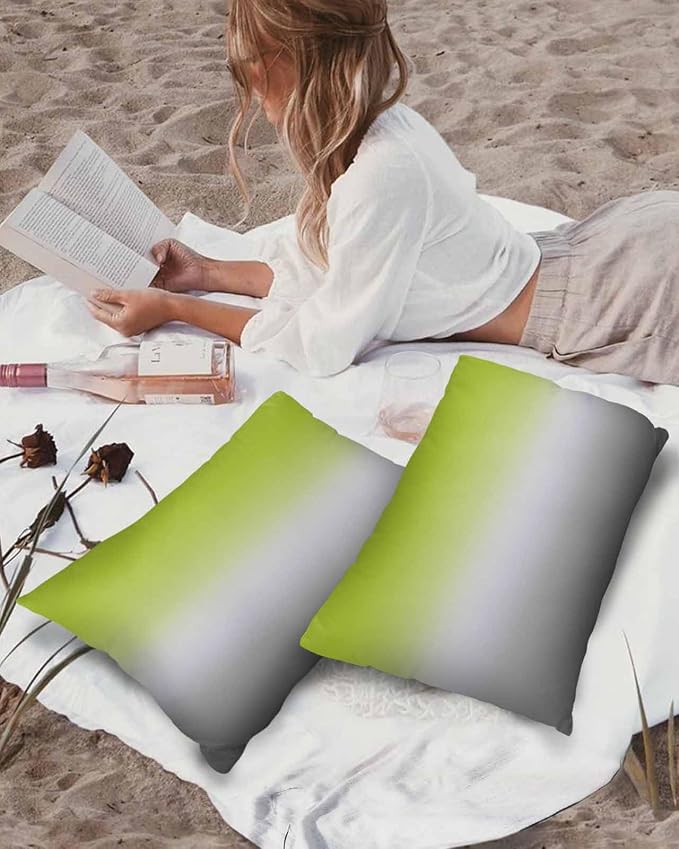 Outdoor Waterproof Throw Pillow Covers Set of 2 Ombre Green Lumbar Pillowcases 20x12 Inches Green Grey Patio Decorative Pillows Cushion Case Patio Pillows for Couch Bed Chair Garden