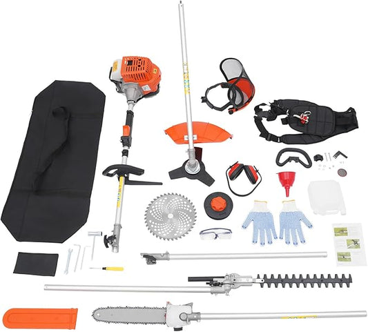 5-in-1 Gas Trimmer, 52cc 2-Cycle Gas Powered Weed Eater, Gas String Trimmer with Hedge Trimmer, Pole Saw, Brush Cutter, 3T & 40T Blades, 8500rpm, Multi-Trimming Tool for Yard Weeding and Hedge Pruning