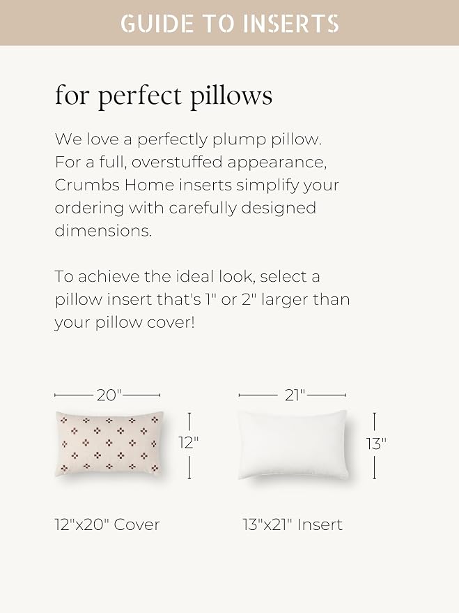 Crumbs Home Lumbar Pillow Insert, 13"x21" (for Cover Size 12"x20") Water Repllent Synthetic Down Alternative Sham Stuffer for Indoor Outdoor Use, Karate-Chop Effect