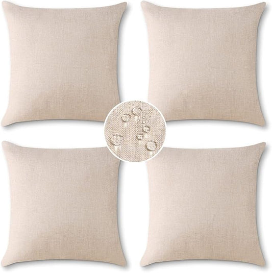 OTOSTAR Set of 4 Outdoor Waterproof Throw Pillow Covers Garden Decorative Pillow Cases Outdoor Pillow Covers Patio Square Cushion Case Pillows for Couch Tent Sofa Balcony Home Decor 18x18 Inch (Beige)