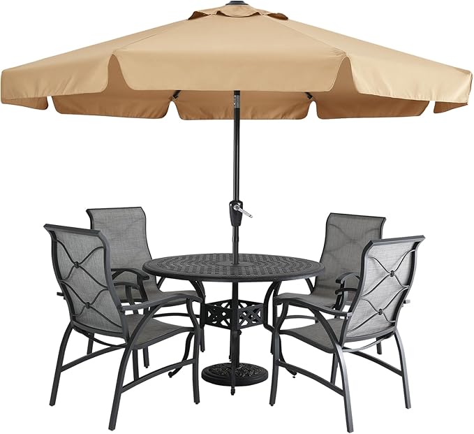 MASTERCANOPY 10ft Patio Umbrella with Valance, Crank and Tilt – 8 Ribs Outdoor Market Umbrella, UV/Fade Resistant, Waterproof Canopy with Wind Vent for Garden, Deck, Backyard, Pool (Khaki)