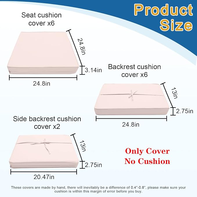 14Pcs Patio Cushion Covers, Furniture Cushion Slipcovers, 24.8"x24.8"x3.14" | Outdoor Cushion Slipcovers, Water Resistant Fabric, Zipper Design, Fits Patio Sectional Furniture