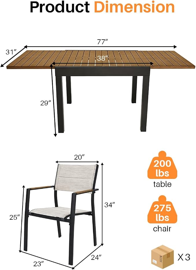 9-Piece Outdoor Dining Set, Never-Rust Aluminum Extendable Dining Table Set, Expandable Dining Table and 8 Double-Layer Textilene Dining Chairs, Patio Dining Set for Porch, Yard, Deck, Teak