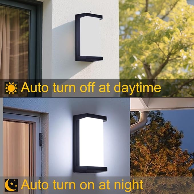 Dusk to Dawn Outdoor Wall Lights, Modern LED Exterior Light Fixture,6000k Black Outdoor Wall Sconce,Ouside Light for House Porch Patio Garage Walkway Backyard Garden
