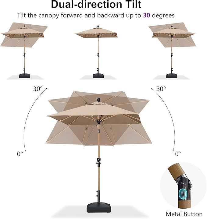 PURPLE LEAF 8' x 8' Square Patio Umbrella Market Umbrella Aluminum Outdoor Table Umbrella with Push Button Tilt & 8 Sturdy Ribs and Crank Square Outdoor Umbrellas for Pool Backyard Deck, Taupe