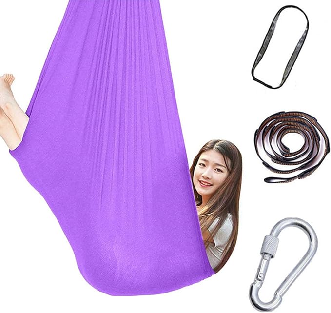360° Rotating Elastic Aerial Yoga Hammock Outdoor Indoor Swings Aerial Yoga Sensory Therapy Cuddle Swing Soft Elastic Parcel Steady Seat Swing (Color : Light Purple, Size : 100x280cm)