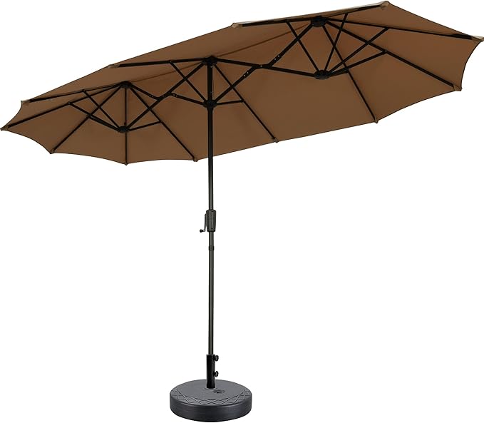 13Ft Large Patio Umbrella with Base Outdoor Double-Sided Market Extra Large Table Umbrella Easy Crank for Yard, Poolside, Deck-Coffee
