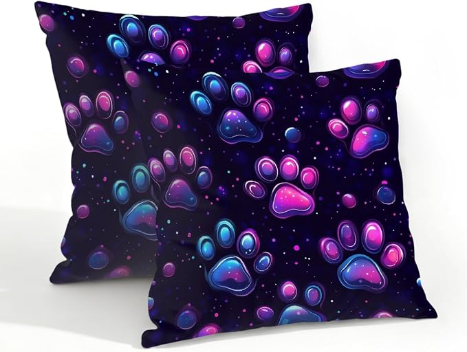 20x20 Inch Outdoor Pillow Covers Set of 2 Waterproof Throw Pillow Covers Decorative Couch Cushion Covers Neon Glowing Cat Paw Square Pillowcases Protectors for Patio Garden Sofa