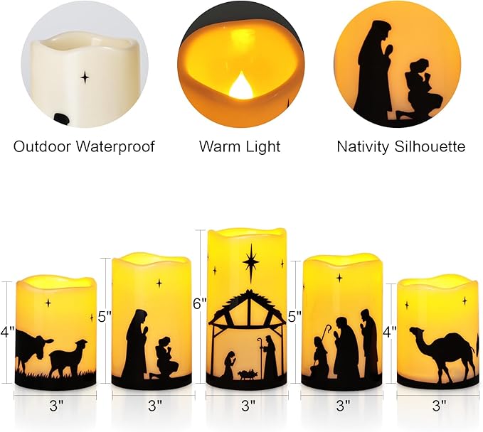 Religious Christian Gifts for Women Faith, Bible Gifts, Catholic Gifts - Nativity Set, Nativity Scene Flameless Candles, God Jesus Birth, Church Home Table Decorations Centerpieces