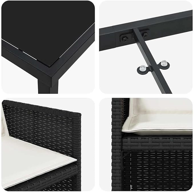 Afuera Living 5-Piece Poly Rattan Garden Dining Set, Black Finish, Metal Frame and Tempered Glass Tabletop, Modern Patio Furniture for Outdoor Meals, Weather-Resistant Seating for 4