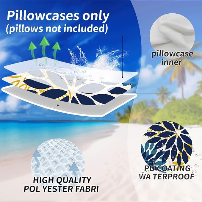 DFXSZ Outdoor Waterproof Pillow Covers 20x20 Set of 2 BlueYellow Flower | Spring Summer Waterproof Flower Throw Pillowcases（No Inserts）Outdoor Decor for Patio Funiture Garden Polyester Covers