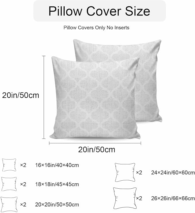 White Moroccan Outdoor Pillow Covers 26x26 Inch Throw Pillow Covers Set of 2 Waterproof Decorative Pillow Cases Boho Morocco Geometric Quatrefoil Grid Cushion Covers for Patio Furniture Garden Couch